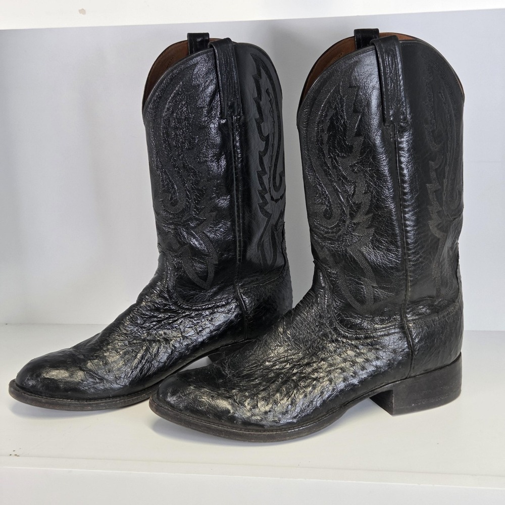 Lucchese Boots Mens 11.5 Black Ostrich 2000 Leather Western Cowboy Vibram Sole